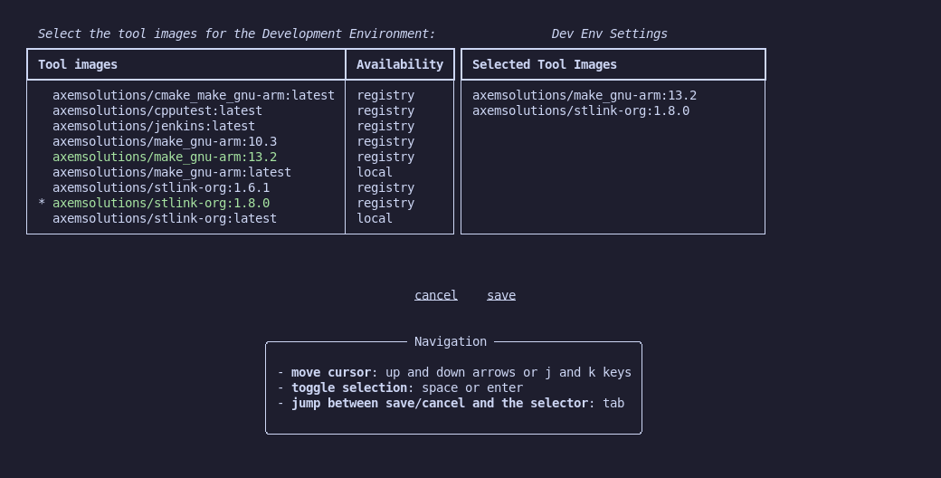 Dev Env Settings Window